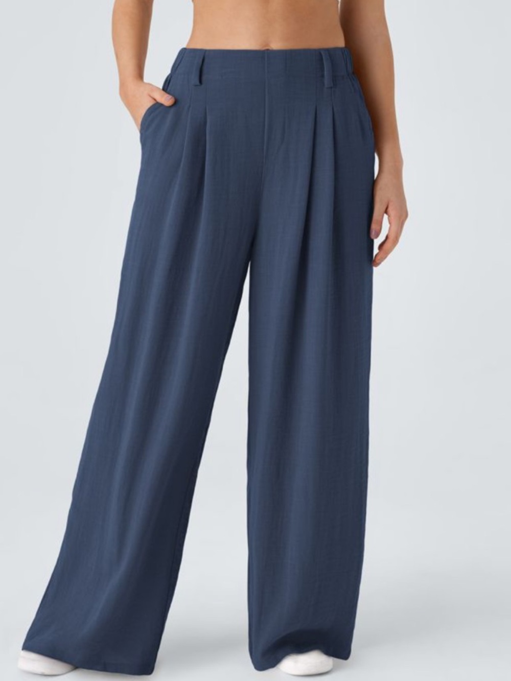 Halara High Waisted Pocket Wide Leg Flowy Solid Palazzo Casual Linen-Feel Pants